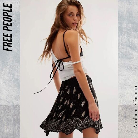 FREE PEOPLE SHINE FOR YOU MINI SKIRT BLACK AND GOLD EMBELLISHMENT NWT - Picture 6 of 11